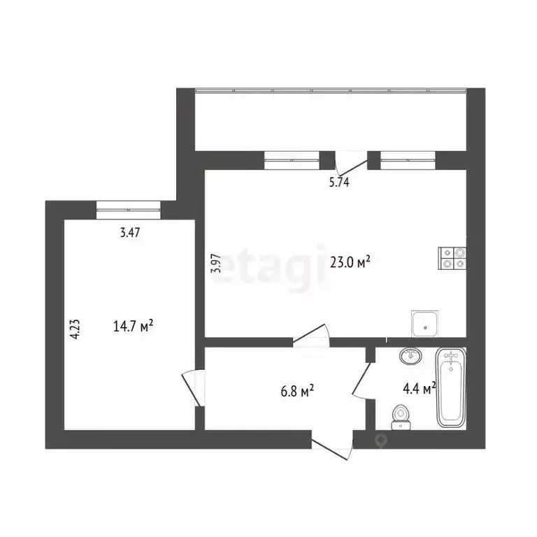 1-к кв. Тюменская область, Тюмень Широтная ул., 128 (48.6 м) - Фото 2