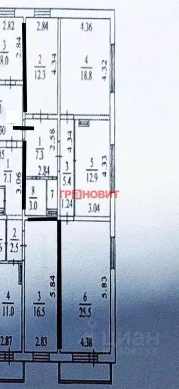 3-к кв. Новосибирская область, Новосибирск ул. Виктора Шевелева, 34 ... - Фото 1