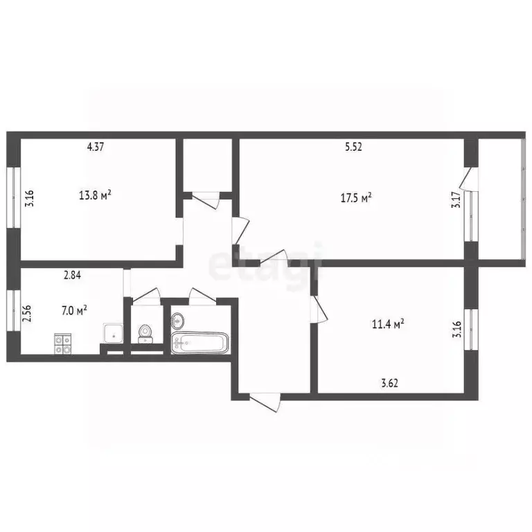 3-к кв. Ямало-Ненецкий АО, Муравленко ул. Губкина, 17 (65.1 м) - Фото 1