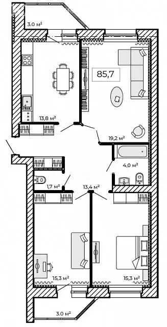 3-комнатная квартира: Тамбов, улица имени Павла Строганова, 9Е (85.7 ... - Фото 1