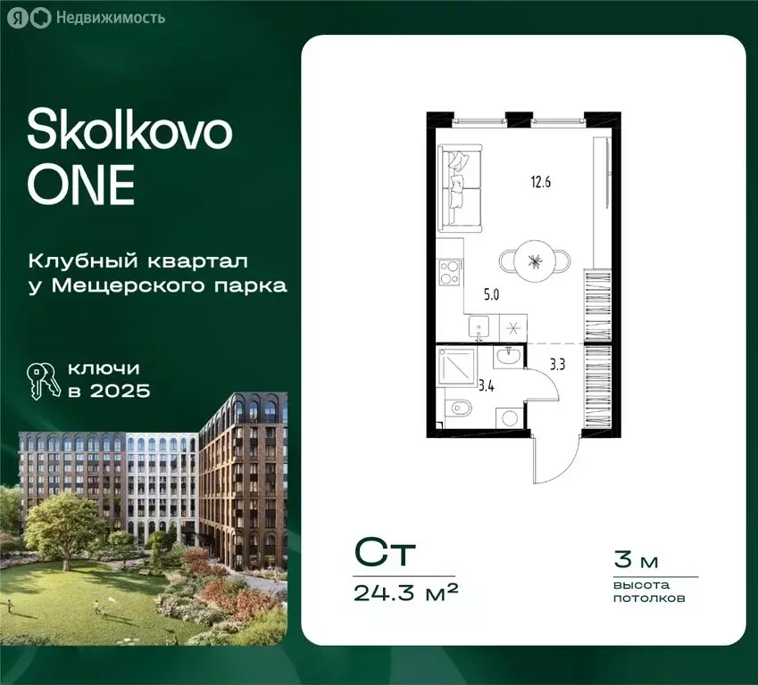 Квартира-студия: Заречье, Торговая улица, 9 (24.3 м) - Фото 1