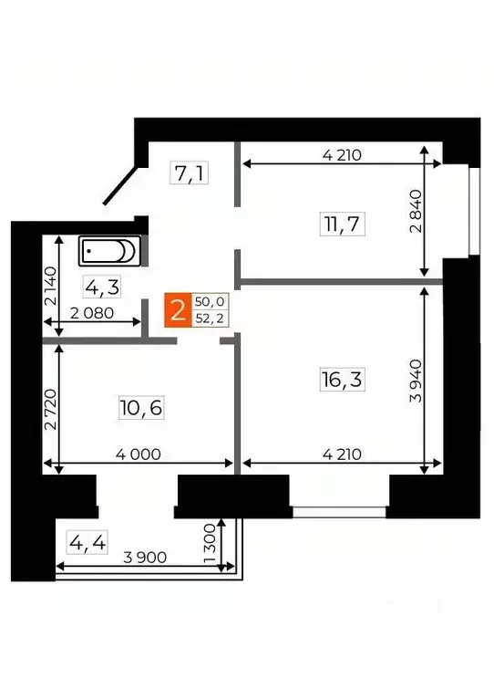 2-к кв. Амурская область, Благовещенск Кузнечная ул., 169 (52.2 м) - Фото 0