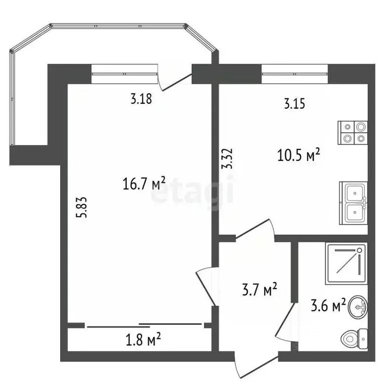 1-к кв. Архангельская область, Архангельск ул. Логинова, 80 (36.3 м) - Фото 2