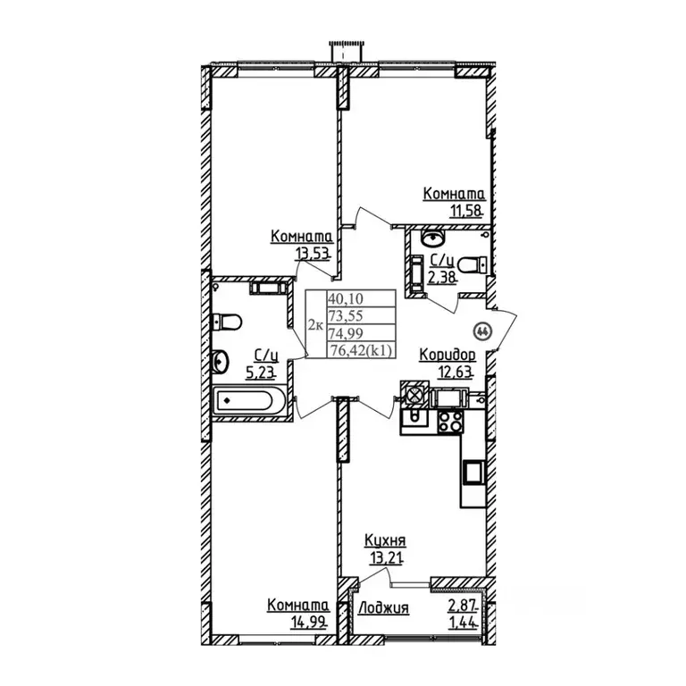 3-к кв. Калининградская область, Калининград ул. Дубовая Аллея (74.99 ... - Фото 0