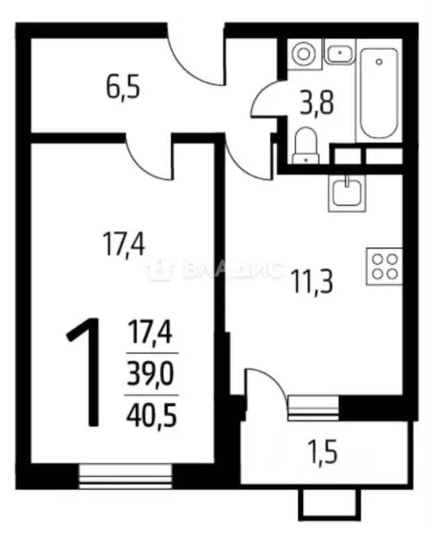 1-к кв. Москва № 61 кв-л, 14 (38.7 м) - Фото 2