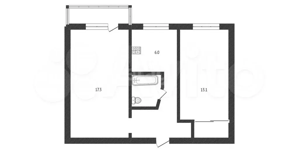 2-к. квартира, 44,5 м, 3/5 эт. - Фото 0