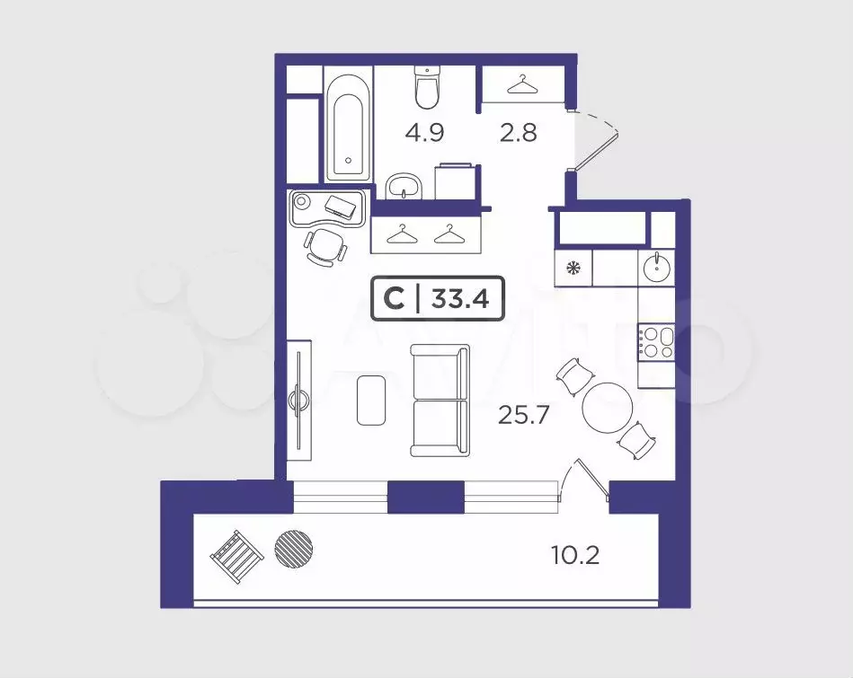 Квартира-студия, 33,4 м, 11/24 эт. - Фото 1