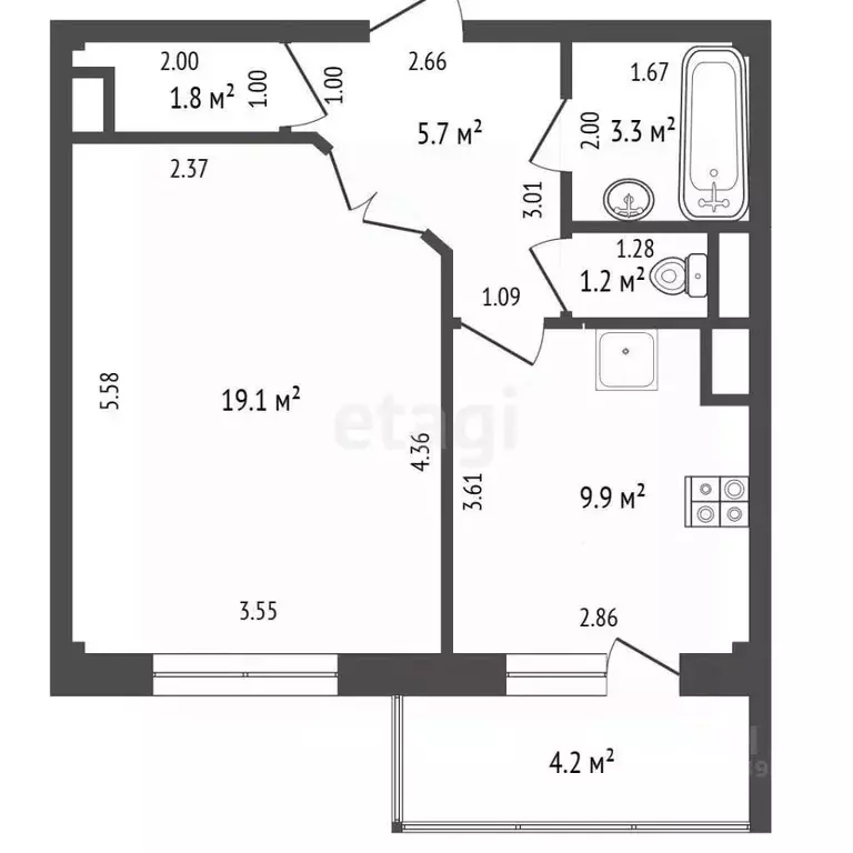 1-к кв. Башкортостан, Стерлитамак ул. Строителей, 63 (41.0 м) - Фото 2