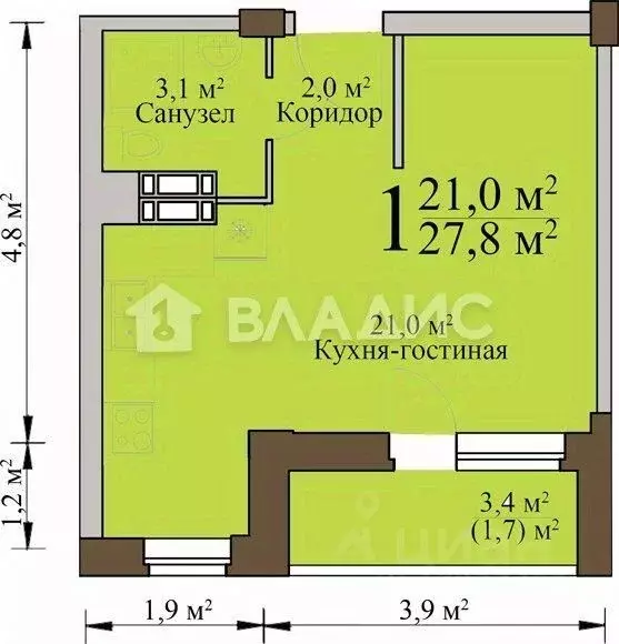 Студия Пензенская область, Пенза Ладожская ул., 144А (27.8 м) - Фото 1