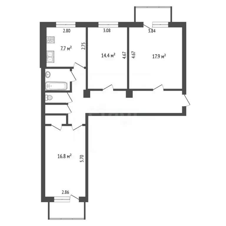 3-к кв. Челябинская область, Челябинск ул. Кирова, 86 (79.6 м) - Фото 1