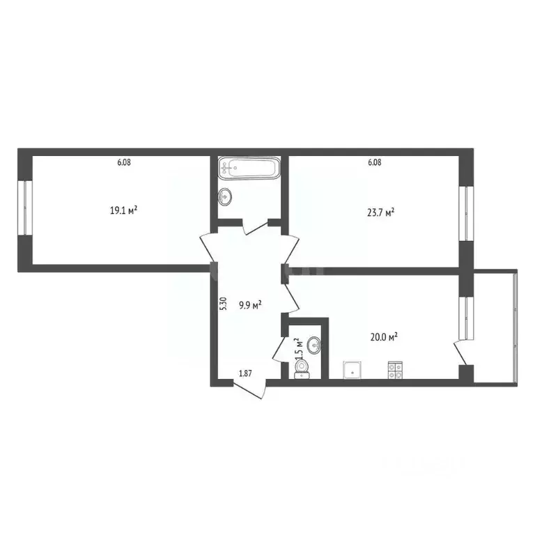 2-к кв. Тюменская область, Тюмень Пролетарская ул., 109А (74.9 м) - Фото 2