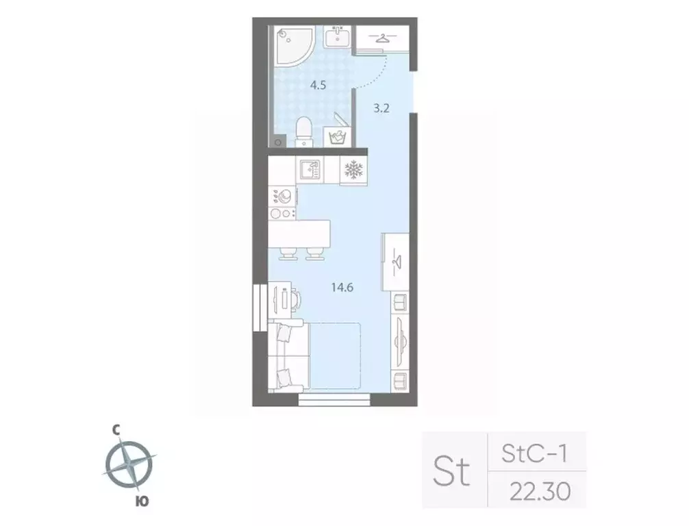 Студия Санкт-Петербург Товарищеский просп., 38Б (22.3 м) - Фото 0