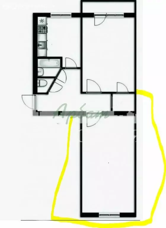 1к в 2-комнатной квартире (17.5 м) - Фото 1