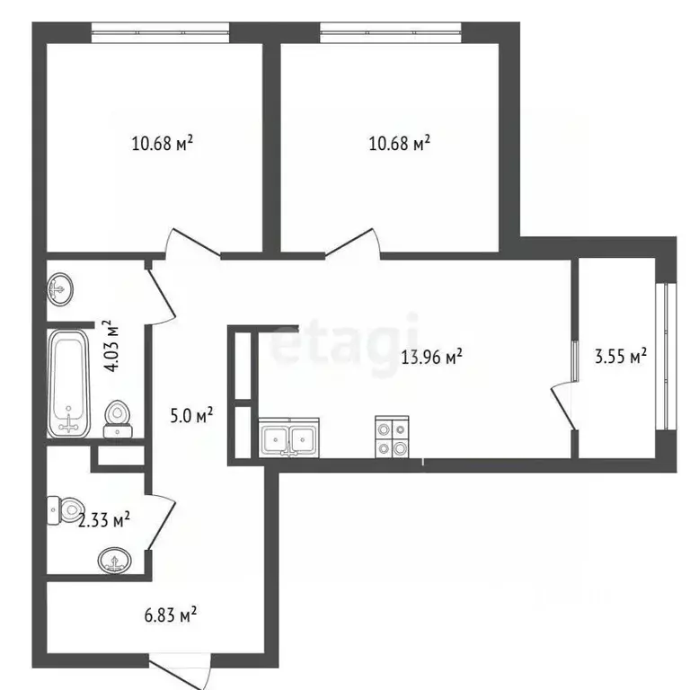 2-к кв. Тюменская область, Тюмень ул. Бориса Прудаева, 7А (57.0 м) - Фото 2