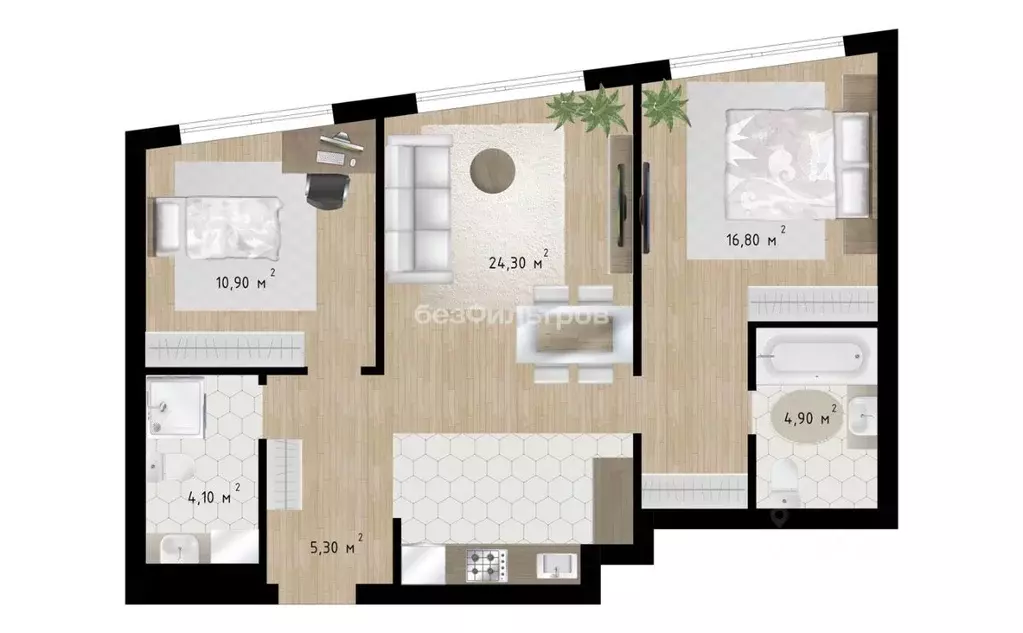 2-к кв. Москва 8-й кв-л, Остров жилой комплекс, к2 (66.3 м) - Фото 1