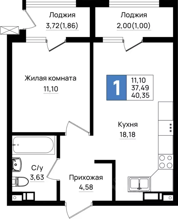 1-к кв. Краснодарский край, Новороссийск 5-я Бригада мкр,  (40.35 м) - Фото 0