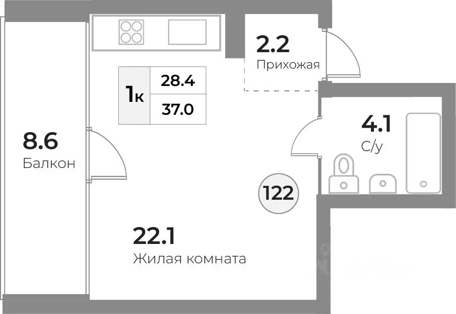 1-к кв. Калининградская область, Зеленоградск  (37.0 м) - Фото 0