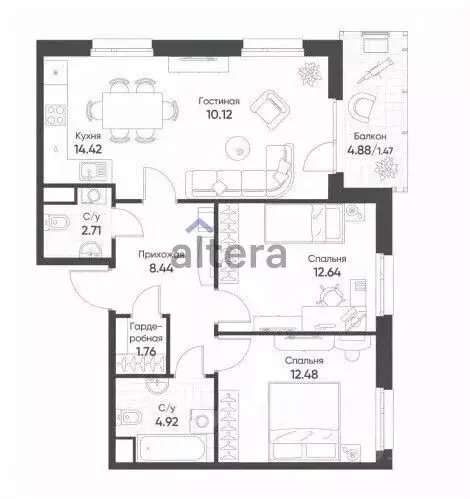 3-к кв. Татарстан, Казань ул. Гаврилова, 5 (69.0 м) - Фото 2