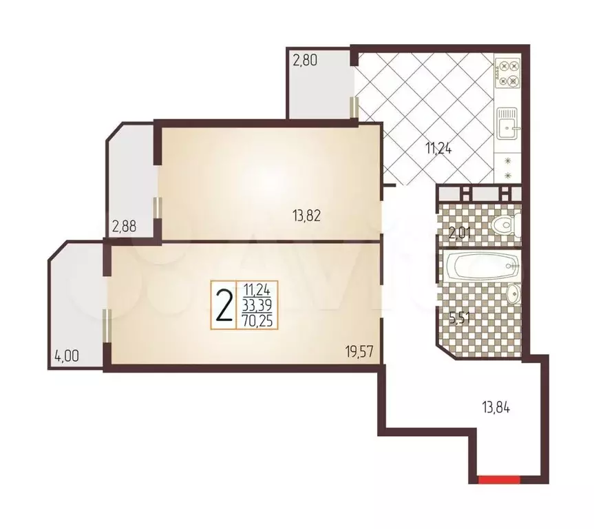 2-к. квартира, 75 м, 9/17 эт. - Фото 0
