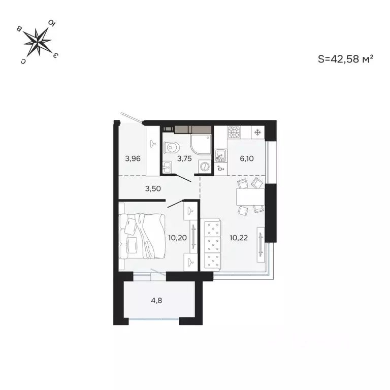 2-к кв. Карелия, Петрозаводск Береговая ул. (42.58 м) - Фото 1