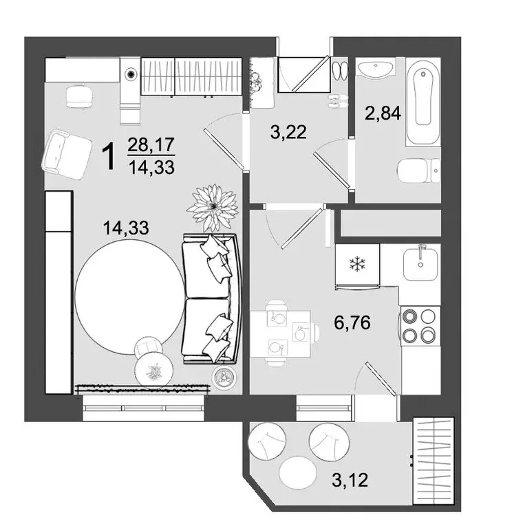 1-комнатная квартира: Клин, микрорайон Майданово, 4к2 (28.17 м) - Фото 0