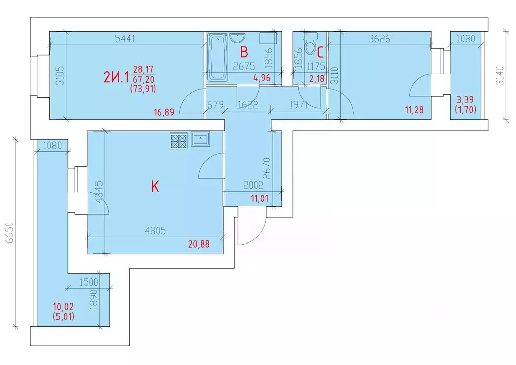 2-к кв. Вологодская область, Череповец 109-й мкр,  (73.91 м) - Фото 0
