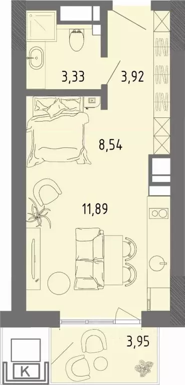 Студия Крым, Евпатория ЖК СОК,  (28.87 м) - Фото 1