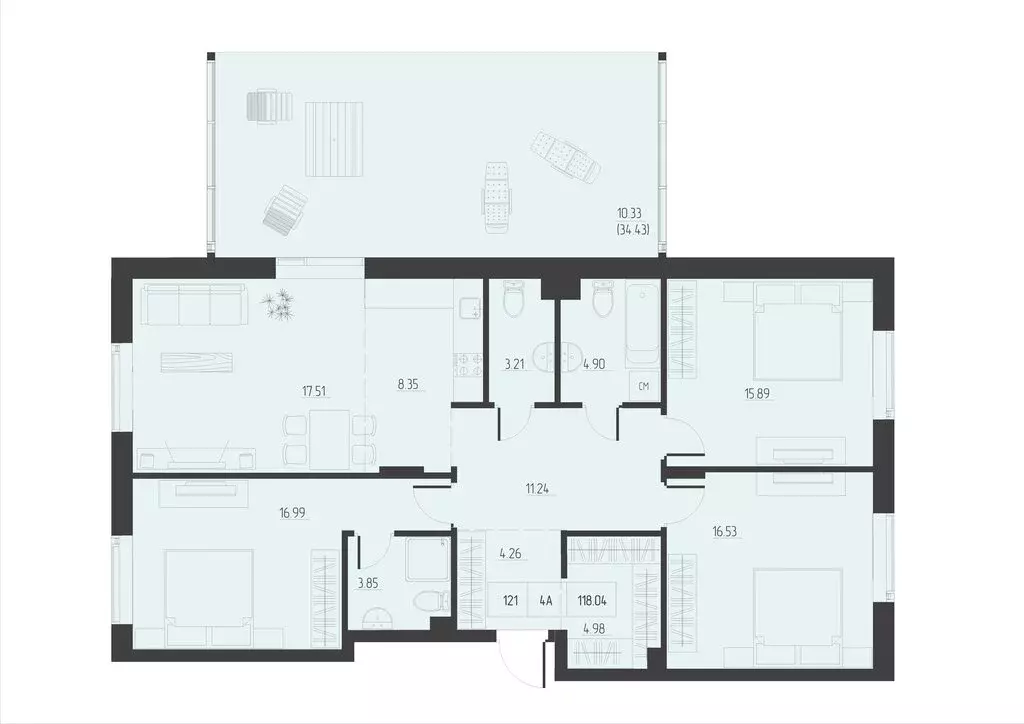 4-комнатная квартира: Казань, ЖК Академик (118.04 м) - Фото 0
