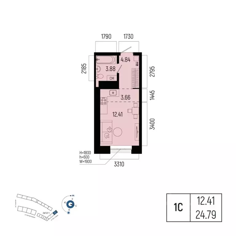 1-к кв. Башкортостан, Уфа Глумилино-1 мкр, Новатор жилой комплекс ... - Фото 1