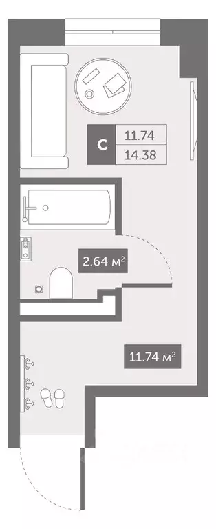 Студия Санкт-Петербург Коломяжский просп., 4 (14.38 м) - Фото 0