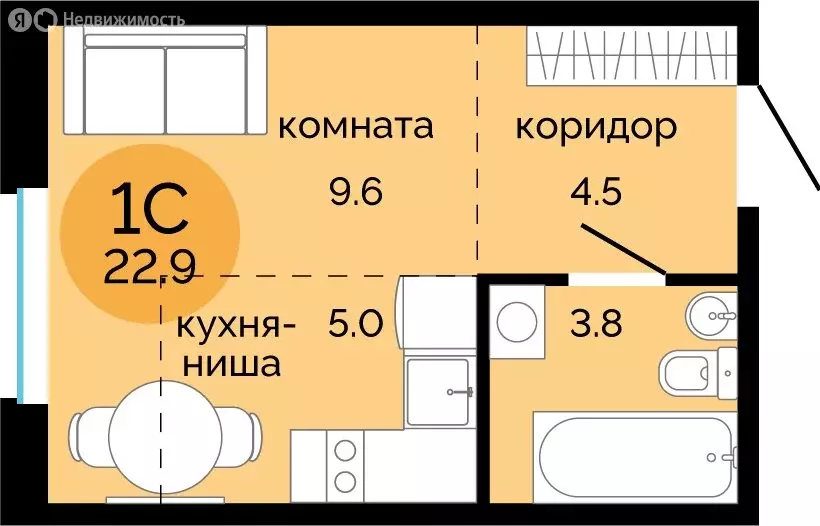 Квартира-студия: Пермь, улица Яблочкова, 5 (22.9 м) - Фото 1