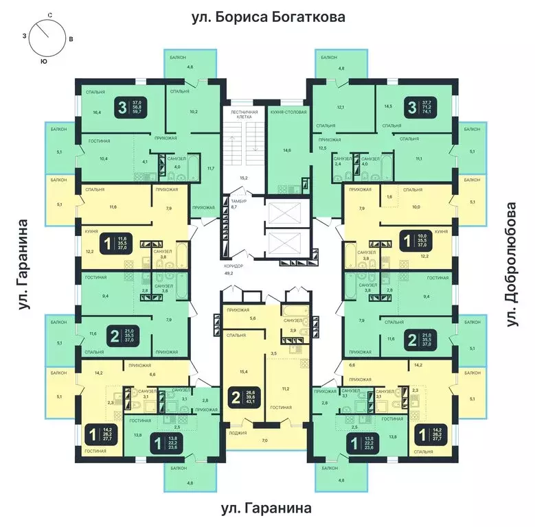 3-комнатная квартира: Новосибирск, ул. Гаранина (74.1 м) - Фото 1