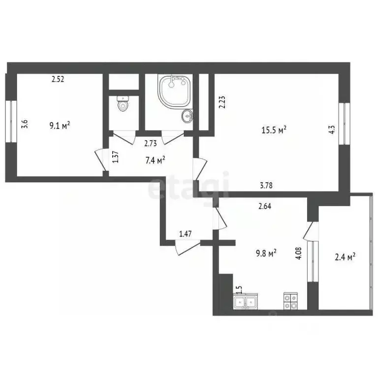 2-к кв. Ямало-Ненецкий АО, Новый Уренгой Энтузиастов мкр, 1 (46.0 м) - Фото 1