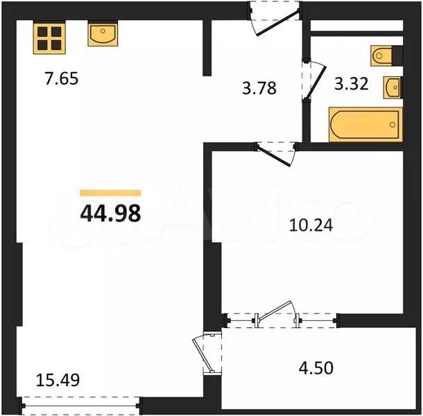 2-к. квартира, 45 м, 3/16 эт. - Фото 1