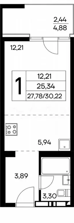 1-к. квартира, 30,2 м, 3/16 эт. - Фото 0