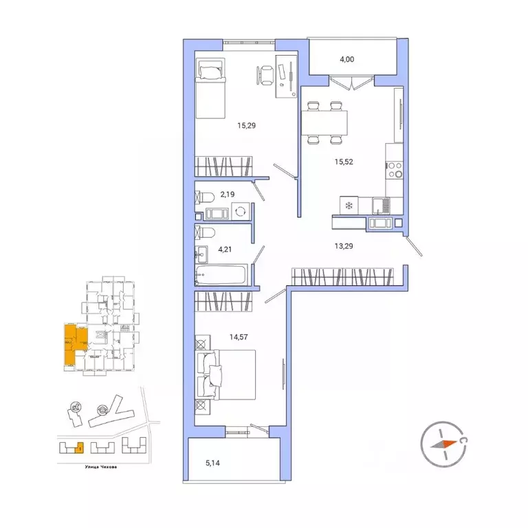 2-к кв. Ленинградская область, Гатчина ул. Чехова, 39 (69.5 м) - Фото 1
