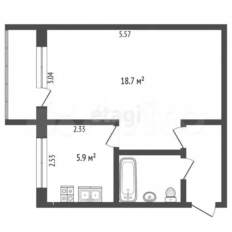 1-к. квартира, 30,7 м, 3/5 эт. - Фото 1