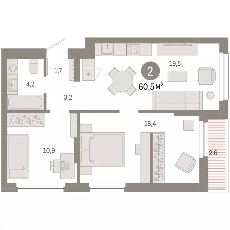 2-комнатная квартира: Новосибирск, квартал Лебедевский, 1/3 (60.5 м) - Фото 2