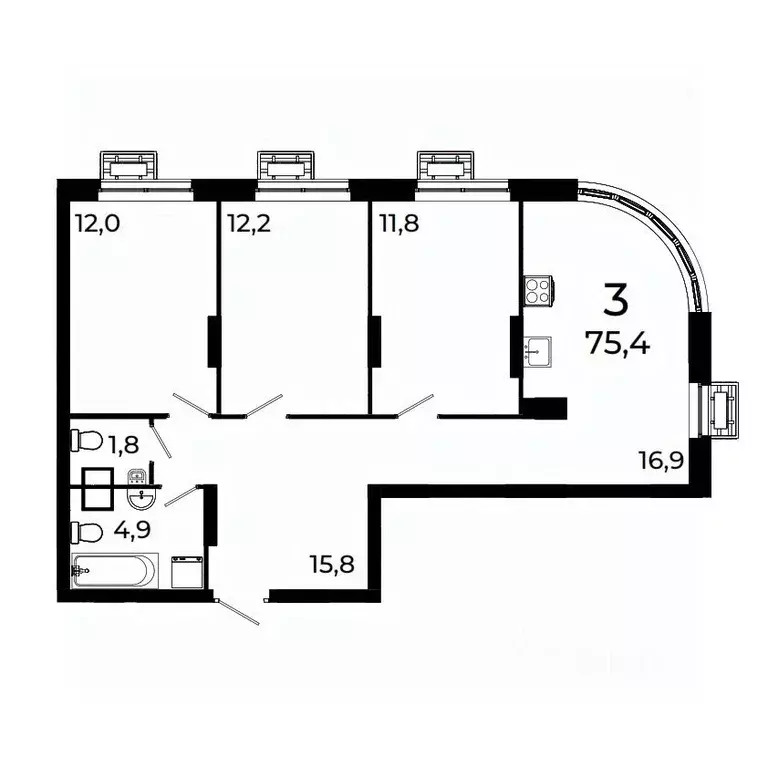 3-к кв. Нижегородская область, Нижний Новгород ул. Коперника, 15 (75.2 ... - Фото 0
