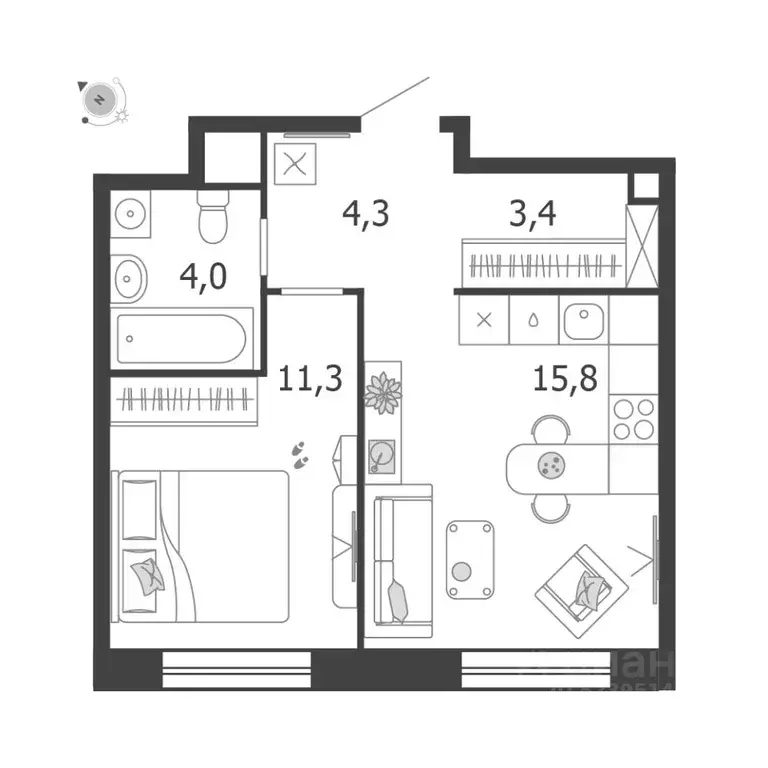 1-к кв. Москва проезд Проектируемый № 7021А (38.8 м) - Фото 0