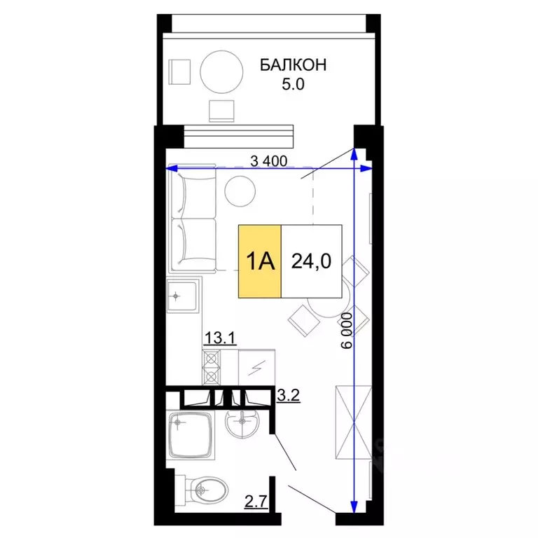 1-к кв. Краснодарский край, Анапа проезд Сосновый (24.0 м) - Фото 1