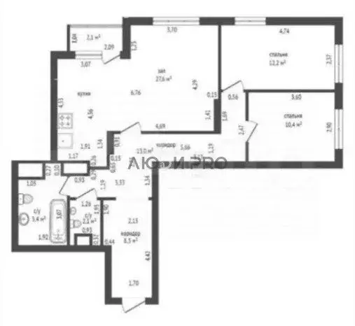 3-комнатная квартира: Уфа, Комсомольская улица, 106/3 (79.4 м) - Фото 1