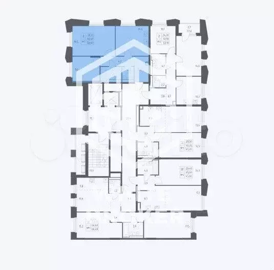 2-к. квартира, 58,6 м, 2/9 эт. - Фото 1