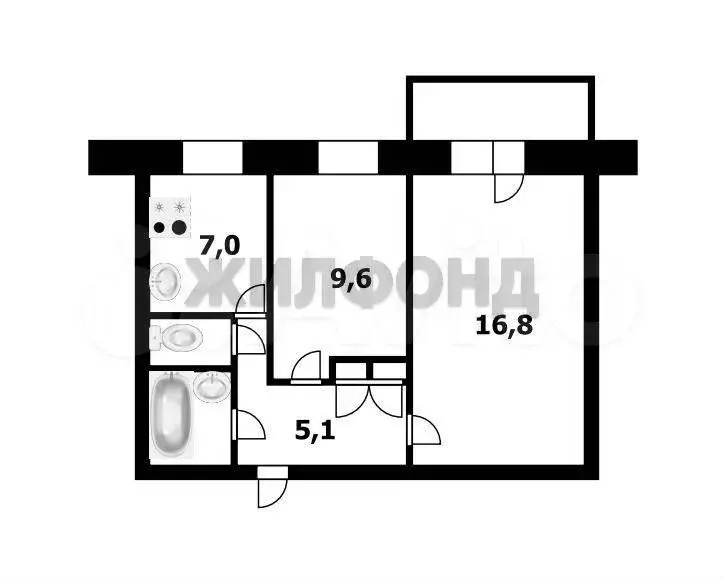 2-к. квартира, 42,6 м, 3/9 эт. - Фото 0