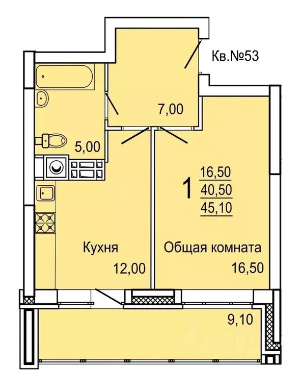 1-к кв. Тульская область, Тула ул. Седова, 20Д/1 (45.1 м) - Фото 0