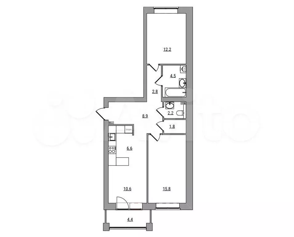 3-к. квартира, 70,8 м, 6/6 эт. - Фото 1