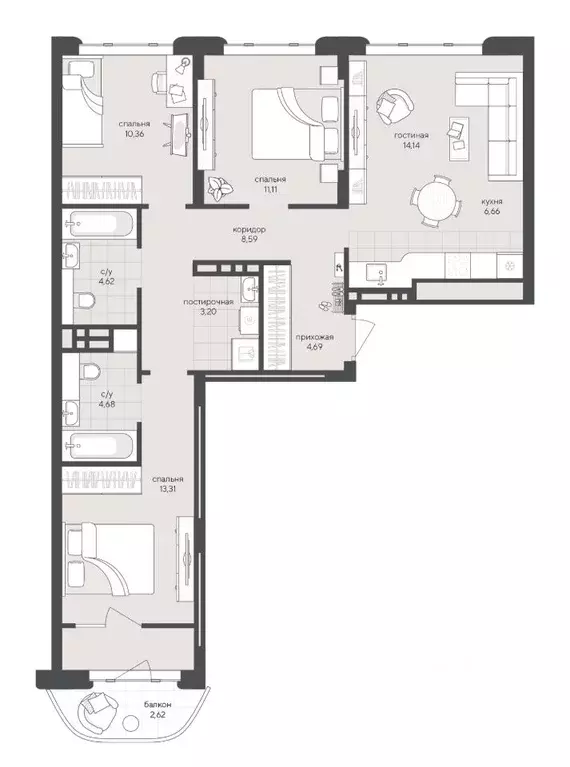 3-к кв. Новосибирская область, Новосибирск Кедровая ул., 73 (87.07 м) - Фото 1