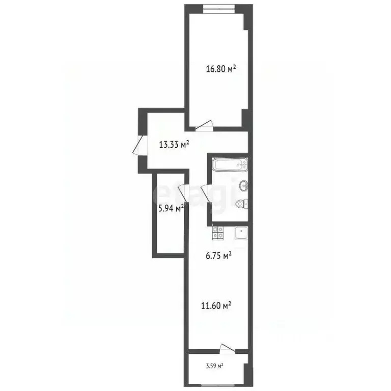 1-к кв. Ростовская область, Ростов-на-Дону Береговая ул., 73с2 (61.0 ... - Фото 2