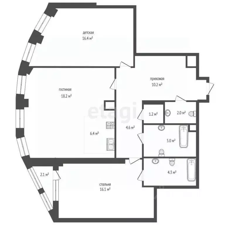 3-к кв. Москва Сидней Сити жилой комплекс, к2/1 (85.7 м) - Фото 1