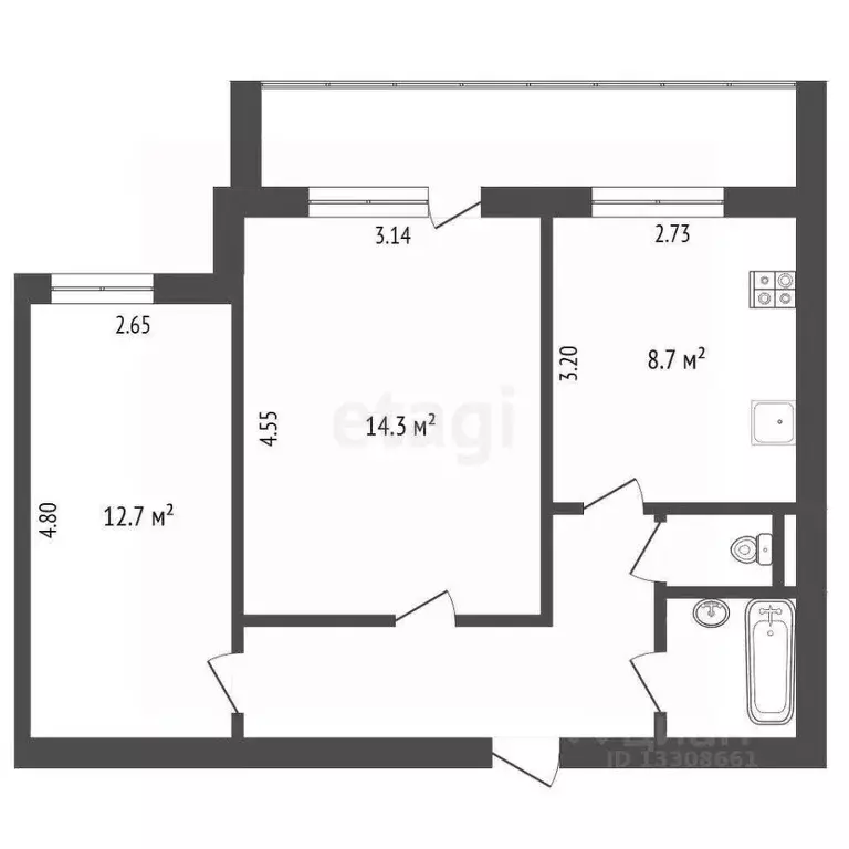 2-к кв. Томская область, Томск тракт Иркутский, 204 (46.8 м) - Фото 2